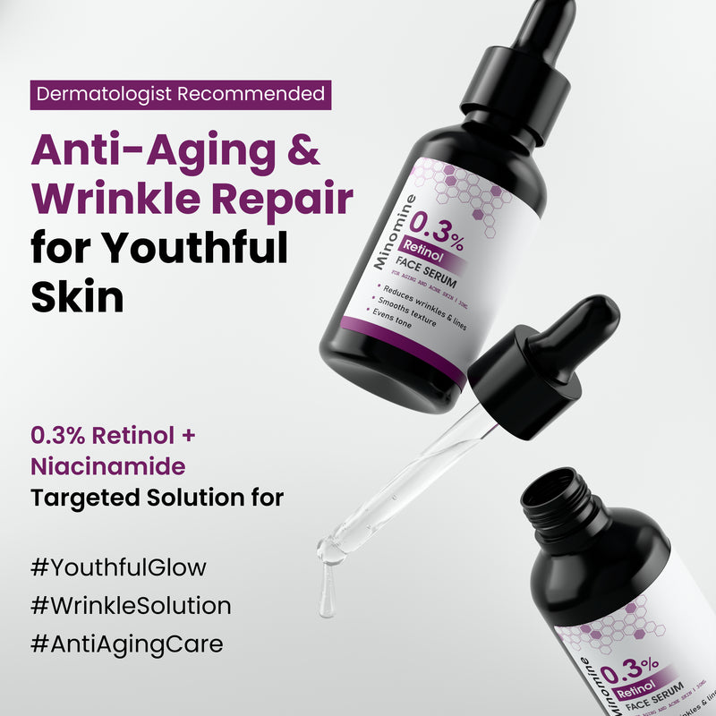 Youthful (Aging) Skin, Gamechangers Skincare Routine Kit for Unisex | 2% Salicyclic Acid Cleanser, Retinol Serum & SPF 60 Moisturizer | Combo Set