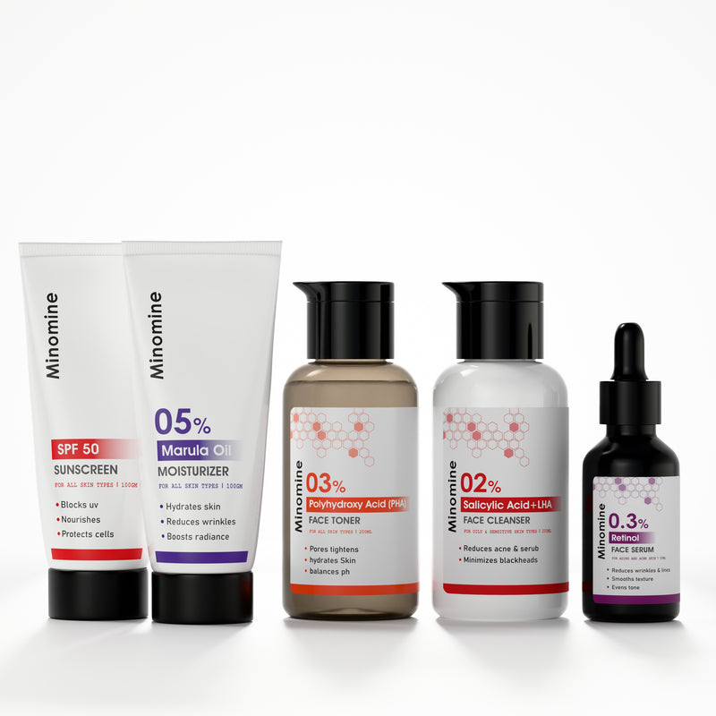 Youthful (Aging) Skin, Gamechangers Skincare Routine Kit for Unisex | 2% Salicyclic Acid Cleanser, Retinol Serum & SPF 60 Moisturizer | Combo Set