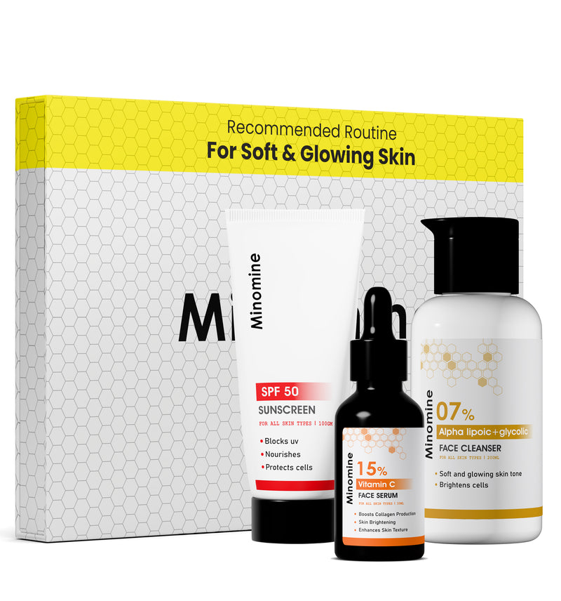 Soft & Glowing Skin Gamechangers Skincare Routine Kit for Unisex | Alpha Lipoic Cleanser,  Vitamin C Serum & SPF 50 Sunscreen | Combo Set