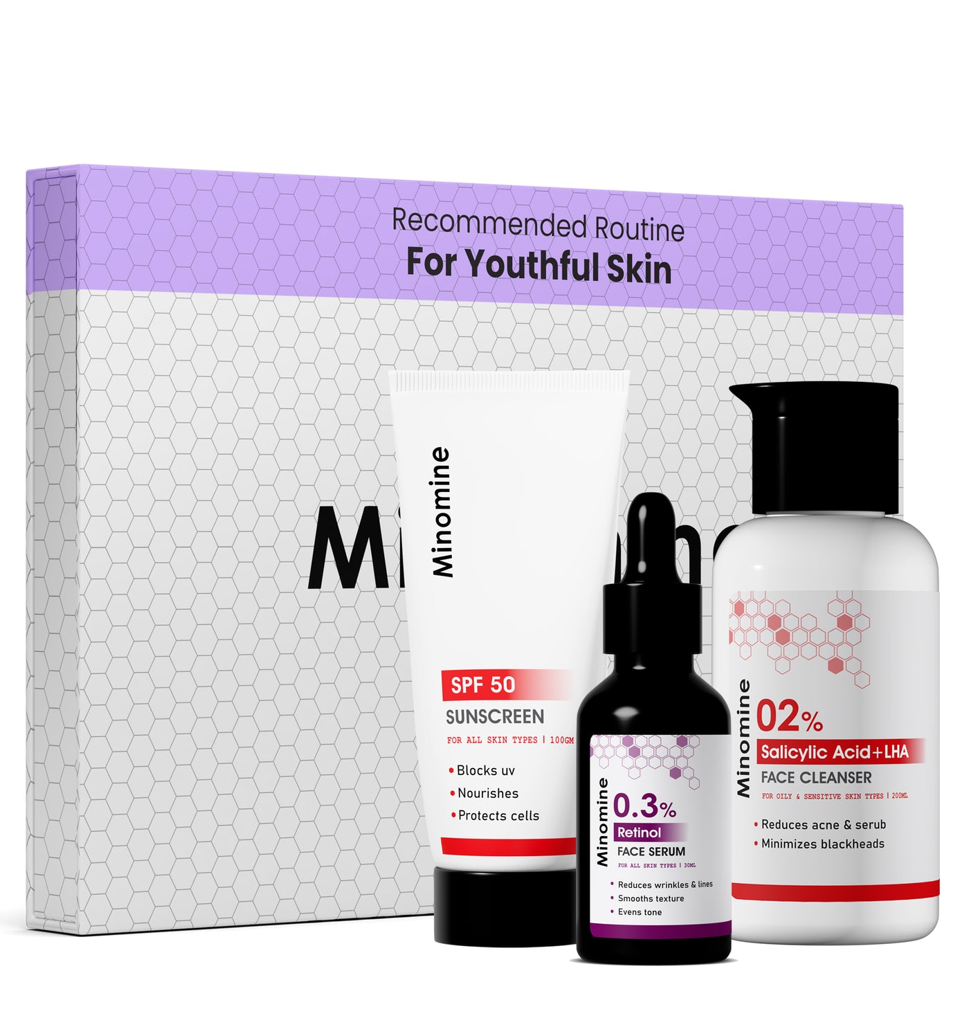 Youthful (Aging) Skin, Gamechangers Skincare Routine Kit for Unisex | 2% Salicyclic Acid Cleanser, Retinol Serum & SPF 60 Moisturizer | Combo Set